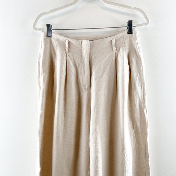 H&M High Rise Pleated Front Linen Wide Leg Ankle Pants Cream 8 - Picture 9 of 11